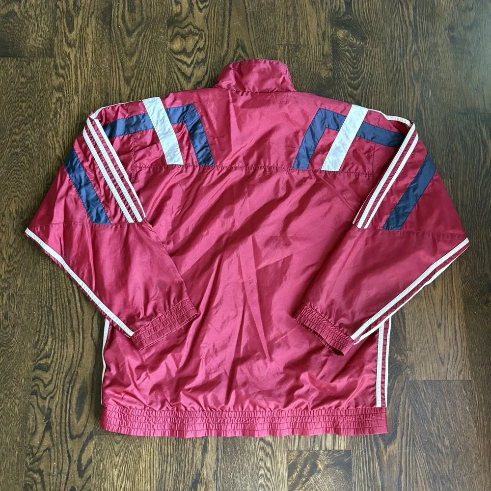 Vtg 90s Adidas Windbreaker Red Navy Geometric Retro Lined Track Baggy Jacket